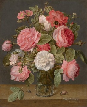 Jacob van Hulsdonck Rozen in een glassen vaas Floración Pinturas al óleo
